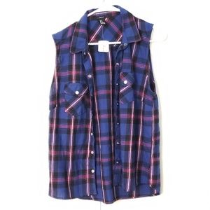 Forever 21 plaid button up collared blue pink vest